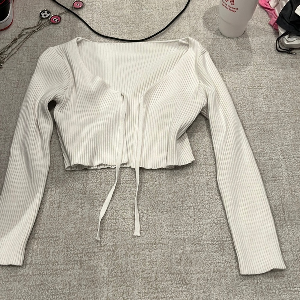 shein white classy tied cardigan soft knitted